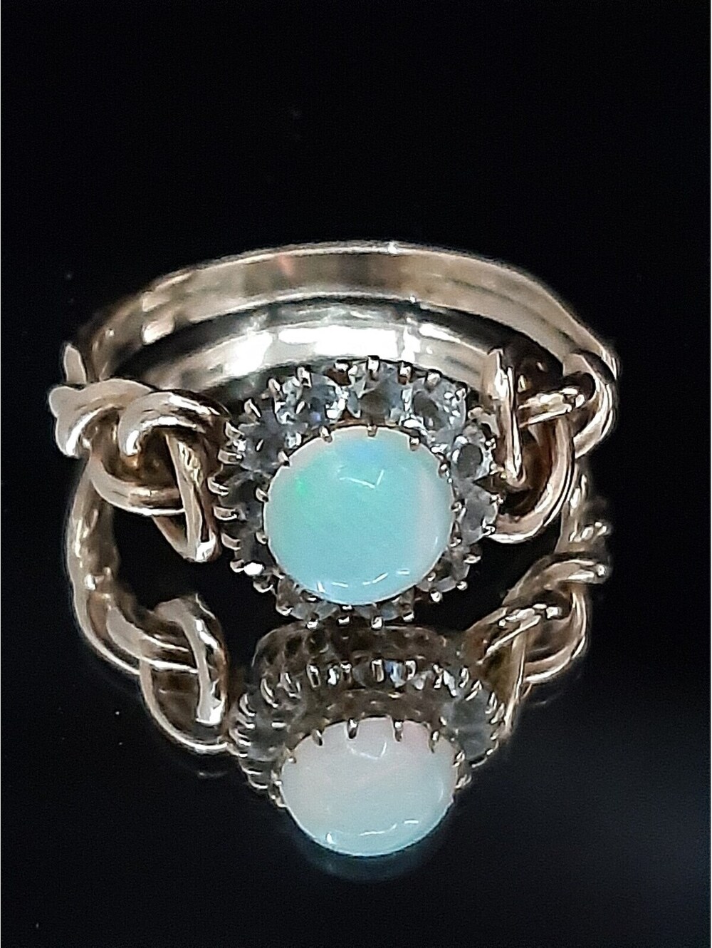 Antique Edwardian 10ct Pink Gold Opal Engagement Ring & Love Knot Design